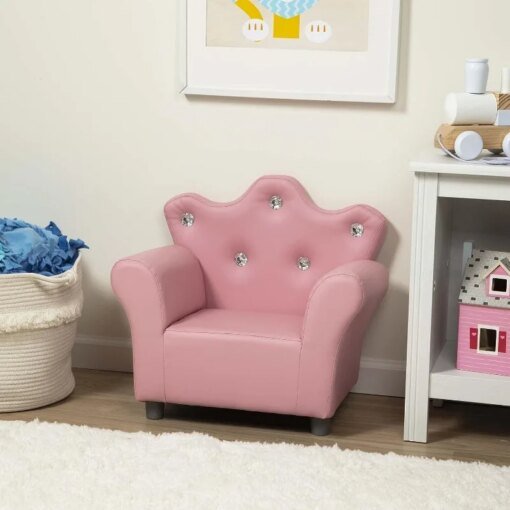 Buy Pink Faux Leather Child’s Crown-Back Armchair Kid’s Furnitur-Princess Chair For Toddlers Children's Furniture Kid online shopping cheap