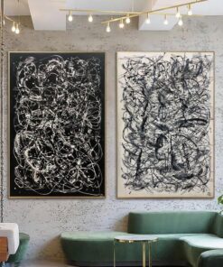 Pollock Style Painting on Canvas Black and White Wall Art Personalized Artwork Diptych Painting Heavy Textured Art Wall Decor | WAKING UP IN A MAZE