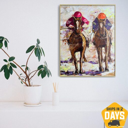 Buy Polo Female Players Fine Unique Pop Art Painting Polo Art Original Horse Polo Oil Painting On Canvas | JOCKEYS 35.8"x24" online shopping cheap