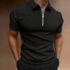 Buy Polo high quality Men's Shirt Solid Color Jacquard craft Summer Casual Short Sleeve Tops Fashion Zipper Polo Shirt online shopping cheap