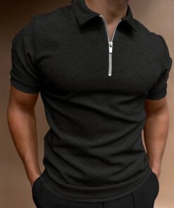 Polo high quality Men’s Shirt Solid Color Jacquard craft Summer Casual Short Sleeve Tops Fashion Zipper Polo Shirt