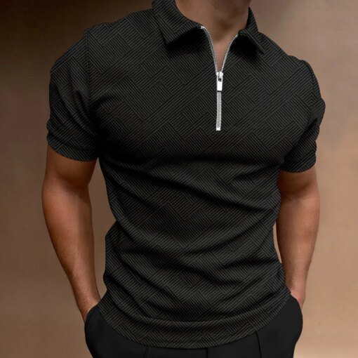 Buy Polo high quality Men's Shirt Solid Color Jacquard craft Summer Casual Short Sleeve Tops Fashion Zipper Polo Shirt online shopping cheap