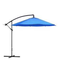 Pure Garden 10 Ft Patio Umbrella – Offset Sun Shade with Base, Blue