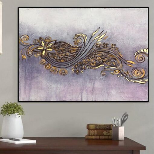 Buy Purple Painting Gold Patterns on Canvas Original Design Art Oil Painting on Canvas Gold Leaf Wall Art Modern Painting | PURPLE DREAM online shopping cheap