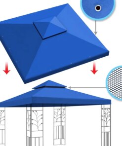 Replacement top cover for 10’X10′ gazebo canopy patio pavilion sunshade plyester Double tier-Blue