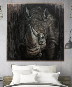 Rhinoceros Painting On Canvas Abstract Animal Wall Art Rhino Textured Art Monochrome Artwork Realistic Wild Animal Wall Art Oil Painting | RHINO
