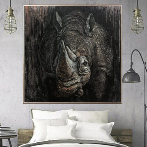 Buy Rhinoceros Painting On Canvas Abstract Animal Wall Art Rhino Textured Art Monochrome Artwork Realistic Wild Animal Wall Art Oil Painting | RHINO online shopping cheap