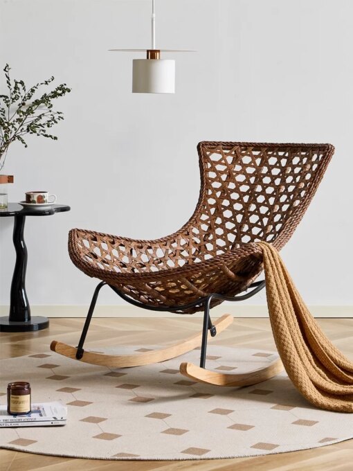 Buy Rocking Chair Adult Recliner Lobster Chair Rattan Rattan Chair Light Luxury Balcony Living Room Bedroom Lazy Sofa online shopping cheap