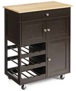 Rolling Kitchen Island Serving Cart Storage Cabinet with Wine Rack