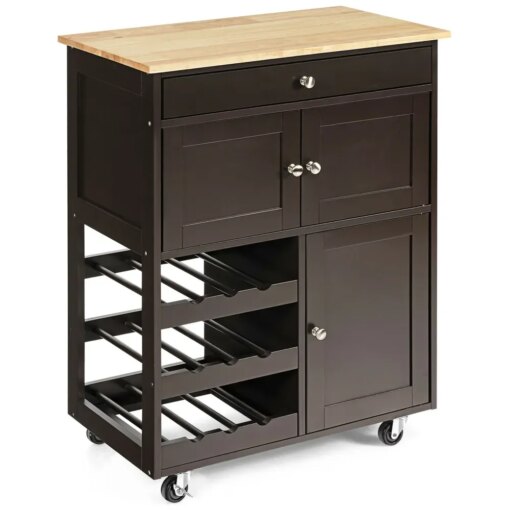 Buy Rolling Kitchen Island Serving Cart Storage Cabinet with Wine Rack online shopping cheap