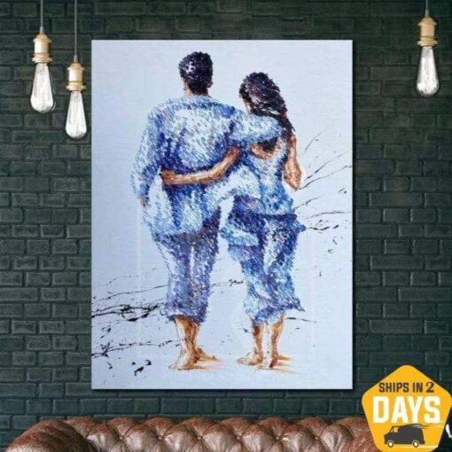 Buy Romantic Wall Art Hugging Couple Painting Original Painting Love Couple Art Romantic Painting | BEACH PROMENADE 40"x30" online shopping cheap
