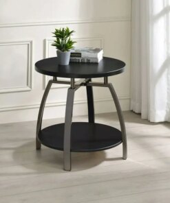 Round End Table, Grey/Black