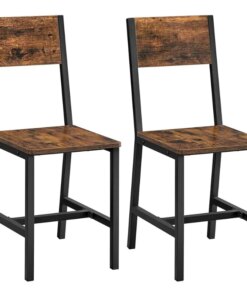 Rustic Wood Chairs with Metal Steel Frame, Easy to Assemble, Stable, Comfortable Seat, Modern Farmhouse Chair for Kitchen