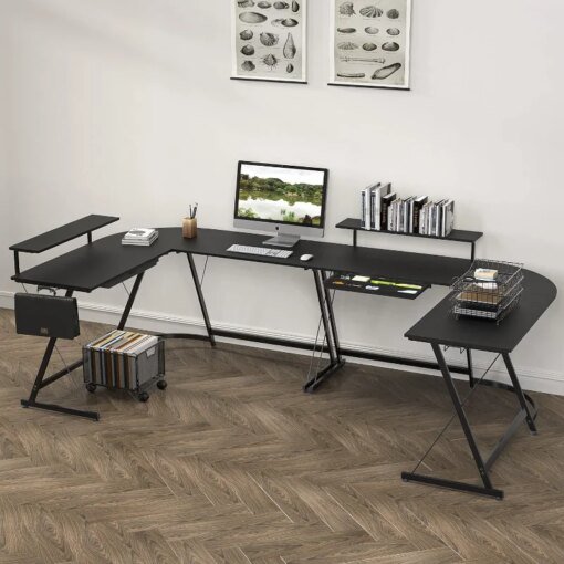 Buy SHW Vista L-Shape Desk with Monitor Stand