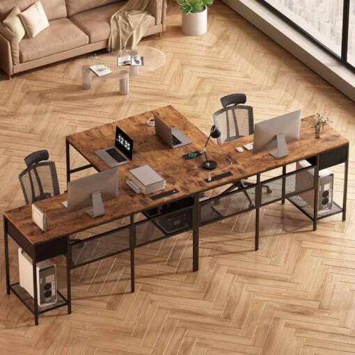 Buy SUPERJARE L Shaped Desk with Power Outlets