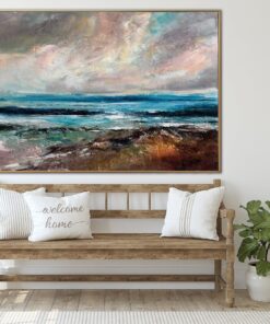 Seascape oil painting on canvas: impressionist art sky and sea painting in custom size as beach contemporary art wall decor | AHEAD OF THE STORM