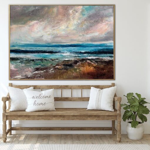 Buy Seascape oil painting on canvas: impressionist art sky and sea painting in custom size as beach contemporary art wall decor | AHEAD OF THE STORM online shopping cheap