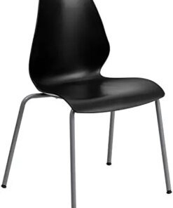 Series 770 lb. Capacity Black Stack Chair with Lumbar Support and Silver Frame