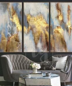 Set Triptych Painting Gold Leaf Original Painting Custom Paintings On Canvas Hand Art | LIGHT MAGIC