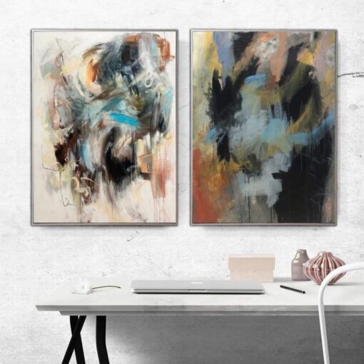Buy Set of 2 Paintings Abstract Colorful Painting Canvas Diptych Wall Art Neutral Artworks Pastel Colors on Canvas Modern Wall Art | DAY VS NIGHT online shopping cheap