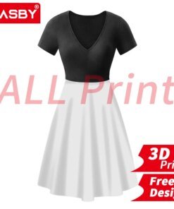 Sexy Women Black White Patchwork Dress Summer Fashion Female Elegant Dress 3D Print Custom Logo All Print Design DIY Free Design