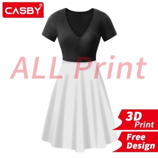 Buy Sexy Women Black White Patchwork Dress Summer Fashion Female Elegant Dress 3D Print Custom Logo All Print Design DIY Free Design online shopping cheap