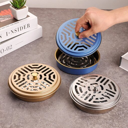 Buy Simple Mosquito Coil Holder With Lid Living Room Bedroom Anti-fire Incense Burner Sandalwood Box Ash Tray Mosquito Coil Tray online shopping cheap