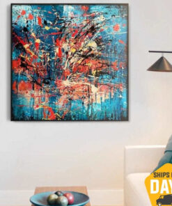 Small Colorful Original Abstract Acrylic Painting in size 27.55×27.55", Expressionist Artwork, Modern Textured Fine Art | ICE CRACKS 27.55×27.55"