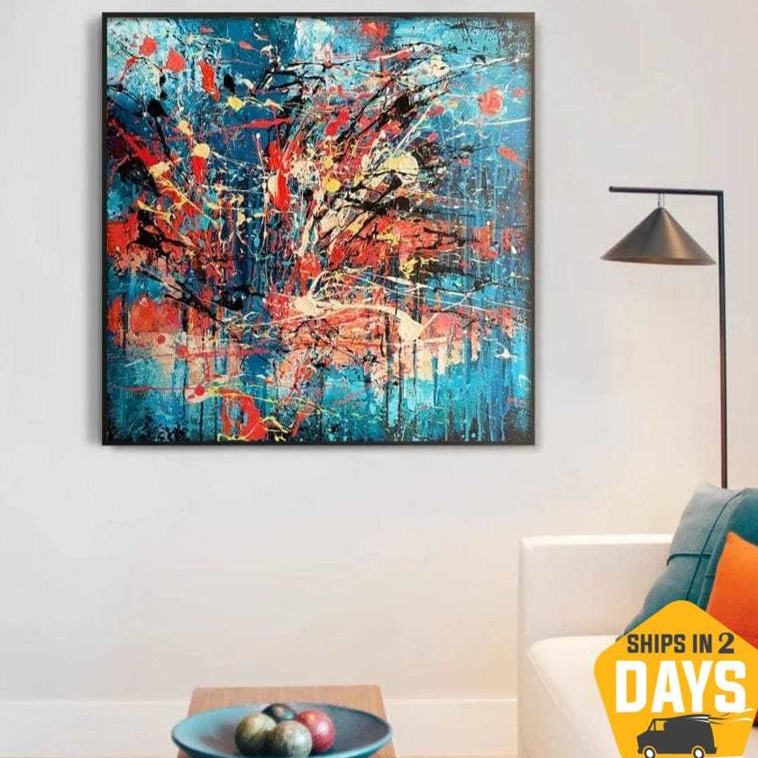 Buy Small Colorful Original Abstract Acrylic Painting in size 27.55x27.55"