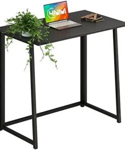 Small Folding Desk, Simple Assembly Computer Desk Home Office Desk Study Writing Table for Small Space Offices – Gray and Black