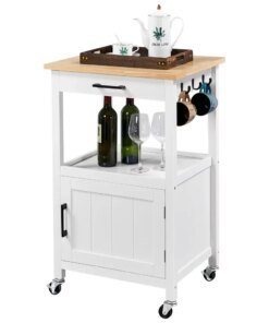 Small Space Rolling Storage Kitchen Cart, White，Durable and Strong，32.6 Lb，22.00 X 18.00 X 35.00 Inches