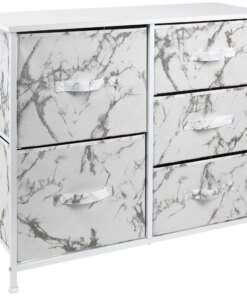 Sorbus Dresser with 5 Drawers- White Frame, White Marble Drawers