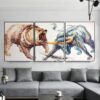 Buy Stock Exchange Painting Set Of 3 Abstract Painting Triptych Grizzly Bear Artwork | BULL VS BEAR online shopping cheap