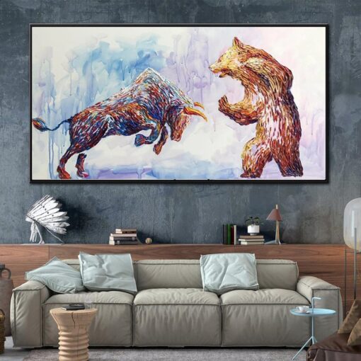 Buy Stock Market Gift Bear vs Bull Office Decor Wall Street Office Painting  | RAISED RISKS online shopping cheap