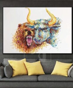 Stock Market Painting Bull Painting Bear Painting Stock Trader Art Animal Painting | SENSE OF BENEFIT