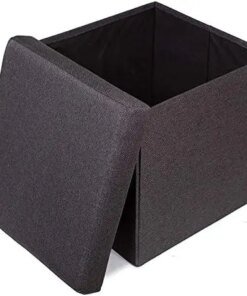 Storage Ottoman – Upholstered – 16 x 16 – Linen – Strong and Sturdy – Quick and Easy Assembly – Foot Stool – Black