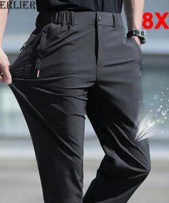 Summer Cool Pants Men Ice Silk Pants Stretch Breathable Straight Leg Pant Plus Szie 8XL Quick Dry Elastic Waist Trousers Slim