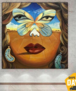 Surreal Painting Canvas Colorful Wall Art Dali Style Canvas Figurative Wall Art Abstract Woman Face Painting Luxury Wall Art | BUTTERFLY EFFECT 46"x46"