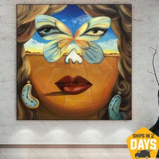 Buy Surreal Painting Canvas Colorful Wall Art Dali Style Canvas Figurative Wall Art Abstract Woman Face Painting Luxury Wall Art | BUTTERFLY EFFECT 46"x46" online shopping cheap