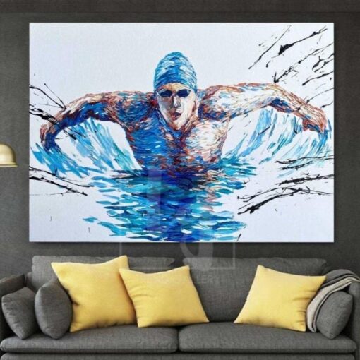 Buy Swimmer Abstract Painting Original Swimmer Abstract Art Abstract Swimmer Artwork | INTENSE TRAINING online shopping cheap