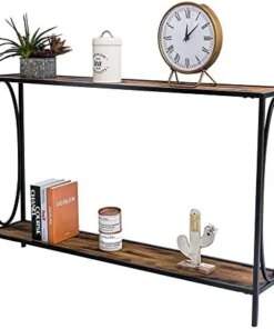 Table, 47” Narrow Sofa Table with Shelves, 2-Tier Industrial Entryway Table for Living Room, Hallway, Foyer, Corridor, Mesas S