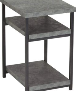 Table | End Table with Shelf for Storage | Faux Slate Concrete 17.9D x 23.6W x 17.46H in Tea table Small end table Table top End