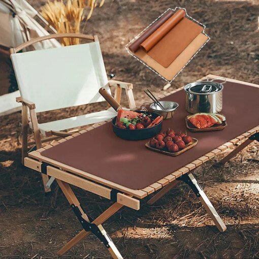 Buy Table Mat Camping Wood Roll Table Mat 85 115 PU Leather Thicken Waterproof Heat-Resistant Wooden Desk Pad For Outdoor Picnic BBQ online shopping cheap