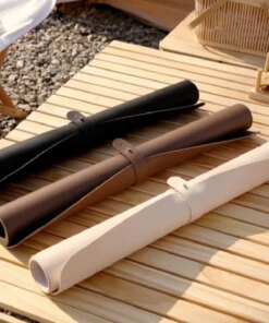 Table Mat Camping Wood Roll Table Mat PU Leather Thicken Waterproof Heat-Resistant Wooden Desk Pad For Outdoor Picnic BBQ