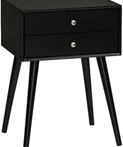 Table, Modern End Table with 2 Pull Out Drawers, Bedside Table with Display Tabletop and Solid Acacia Legs, Black Linlamlim pill