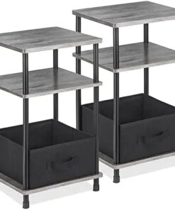 Table Set of 2, Small Side Tables with Storage Shelf and Fabric Drawer, Bedside Nightstand for Small Space Accent Table Desk Bed