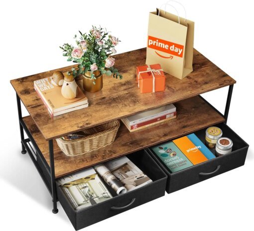 Buy Table with Storage Drawers and Open Shelf