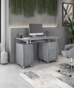 Techni Mobili Complete Workstation Computer Desk with Storage, Grey