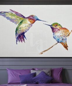 Unique Colibri Painting Bird Abstract Oil Painting Abstract Bird Painting Hummingbird Extra Large Painting | HUMMINGBIRDS