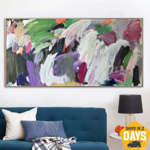 Buy Unstretched Large Original Abstract Colorful Paintings On Canvas Modern Vivid Fine Art Textured Oil Painting | RARE SPECIMEN 37.79“x78.74" online shopping cheap